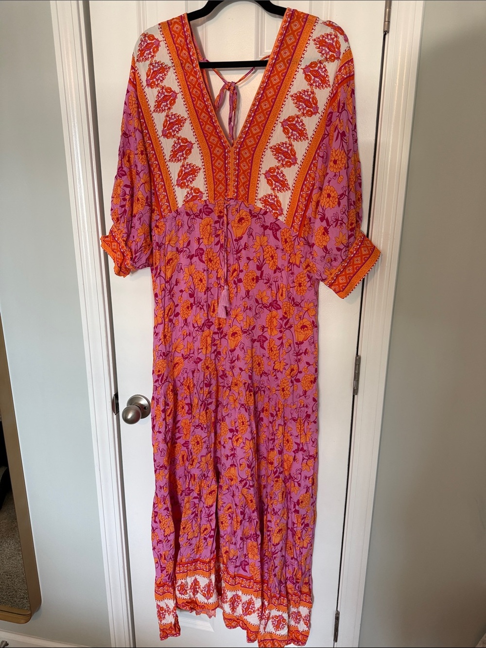 Aakaa Pink and Orange Boho Floral Maxi Dress